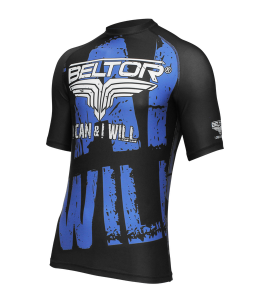 BELTOR BW RASHGUARD SHORT SLEEVE "I CAN & I WILL" 01 czarny/niebieski - black/blue S B0703 *