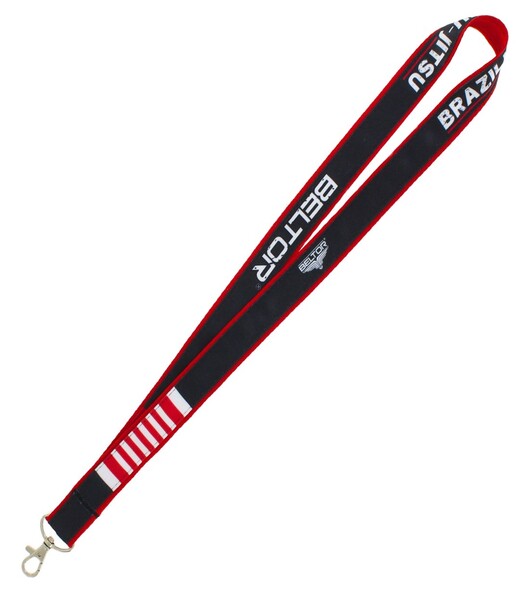 BELTOR BJJ SMYCZ / KEY HOLDER PREMIUM "BRAZILIAN JIU-JITSU" czarny - black pas do BJJ z czerwonym podszyciem! szer. 2,5cm  B3177 *