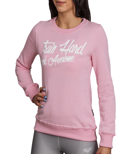 BELTOR BW BLUZA DAMSKA / CREWNECK "TRAIN HARD LOOK AWESOME" różowy/pink  M  B0964 *