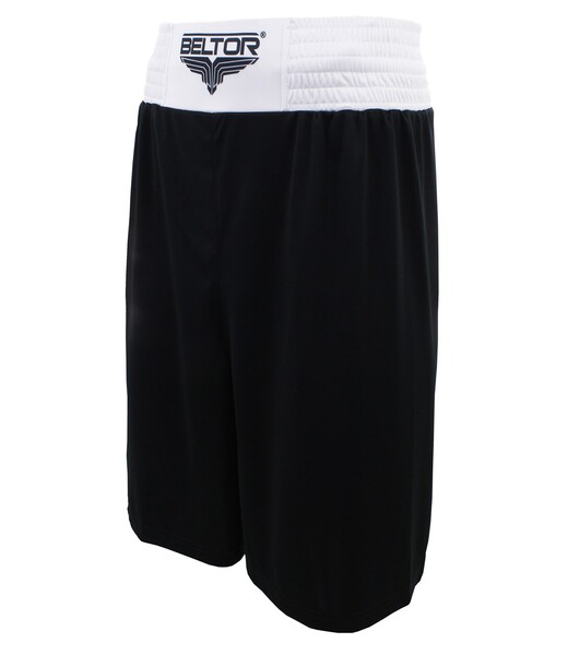 BELTOR BW SPODENKI BOKSERSKIE TRENINGOWE / BOXING SHORTS "PUNCHER" HAFT czarny/biały - black/white S B2802 *