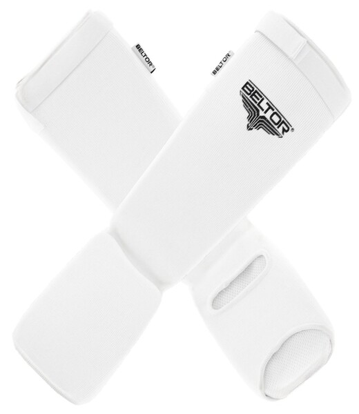 BELTOR KARATE OCHRANIACZE GOLENI I ŚRÓDSTOPIA BAWEŁNIANE "STRETCHY" biały - white XL B1317