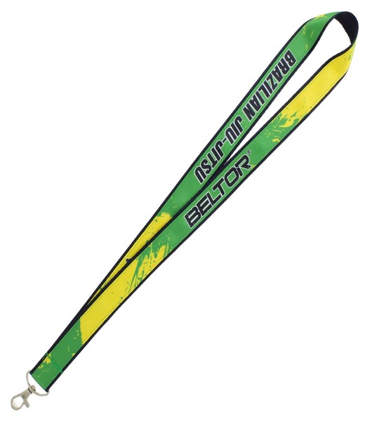 BELTOR BJJ SMYCZ / KEY HOLDER PREMIUM "BRAZILIAN JIU-JITSU" zielony/żółty - green/yellow z granatowym podszyciem! szer. 2,5cm  B3178 *