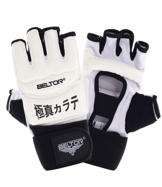 BELTOR KARATE RĘKAWICE KYOKUSHIN "FIREBLOW" biały/czarny - white/black XS B1303