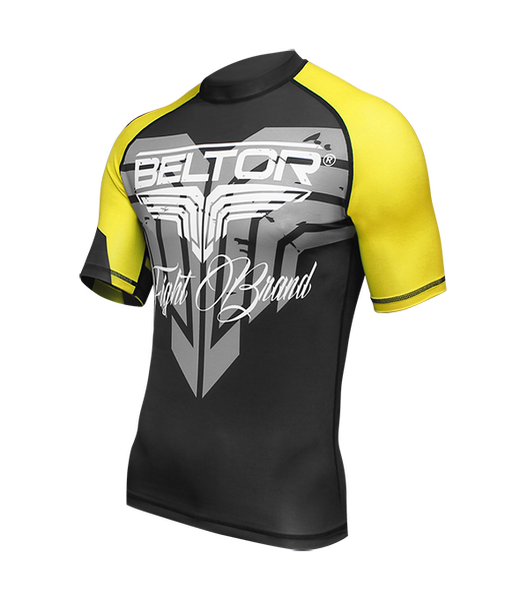 BELTOR BW RASHGUARD SHORT SLEEVE "CAGE RAZE" XXL czarny/żółty - black/yellow B0307 *