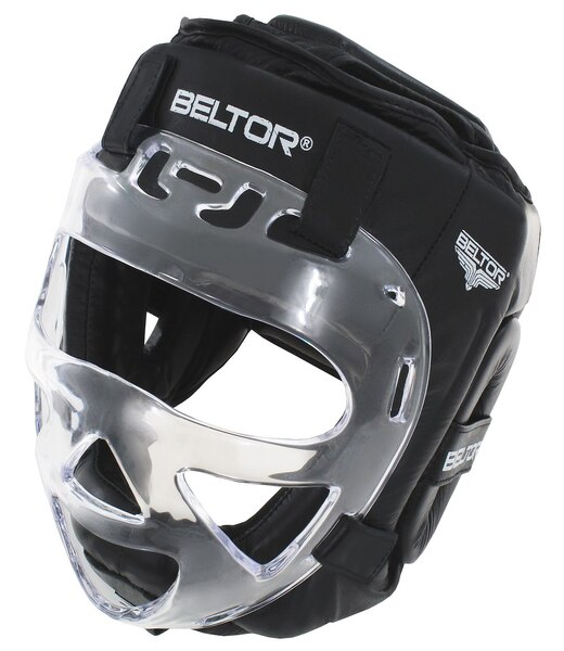 BELTOR KASK Z MASKĄ / SPARRING HEAD GUARD WITH MASK "COMBAT" czarny - black + Premium rzep od środka XL B3565