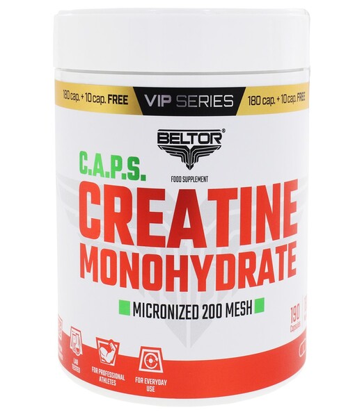 BELTOR CREATINE MONOHYDRATE CAPS 190 kaps. VIP SERIES! (180 + GRATIS 10 kaps.) B1748 *