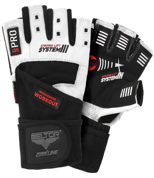 BELTOR HRD SYSTEM RĘKAWICE TRENINGOWE STRONG LIFT SYSTEM 3 czarny/biały - black/white S H0147