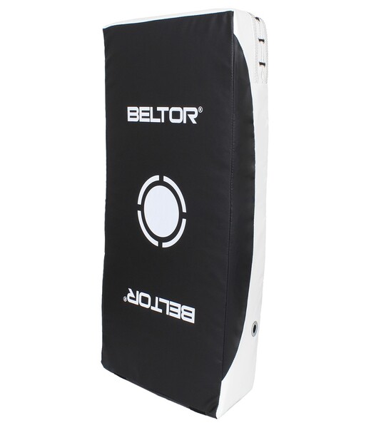 BELTOR TARCZA DO KOPNIĘĆ PROFILOWANA / KICK SHIELD CURVED "ESCUDO" czarny/biały - black/white 75x35x16cm  B3105