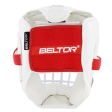 Kask do karate skórzany z kratką Beltor "Kumite Shiro-Aka" - biały-czerowny