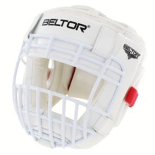 Kask do karate skórzany z kratką Beltor "Kumite Shiro-Aka" - biały-czerowny