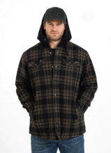 Flannel jacket with hood &quot;Pioneer&quot; PIT BULL - olive/black