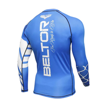 Beltor "Predator" Fight Brand Compression Long Sleeve Rashguard - Blue/White