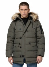 Kurtka zimowa pikowana parka z kapturem PIT BULL "KINGSTON II" - oliwkowy