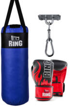 ZESTAW BOKSERSKI Ring worek treningowy 80x30 + rękawice bokserskie 8 oz - niebieski