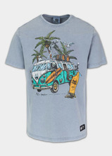 PIT BULL Denim Washed &quot;OPEN BEACH&quot; Men&#39;s T-Shirt - Blue