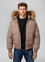 Kurtka zimowa męska z kapturem PIT BULL "BURNT" - ciemny piaskowy