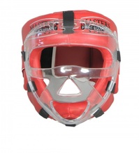 Kask bokserski z maską ochraniacz głowy Masters KSSPU (WAKO APPROVED) - czerwony
