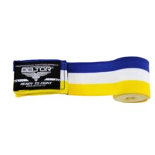 Owijki bokserskie elastyczne bandaże BELTOR 4m - biały/niebieski/żółty