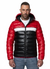 Kurtka zimowa PIT BULL pikowana z kapturem "SHATTO" - czerwony/czarny