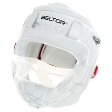 Kask karate z przezroczystą maską Beltor Junior Kumite Shiro-Aka