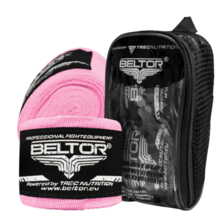 Bandaż bokserski owijki Beltor 3m elastyczny + etui - różowy