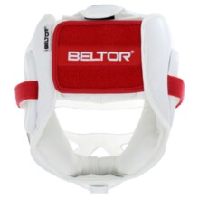 Kask karate z przezroczystą maską Beltor Junior Kumite Shiro-Aka