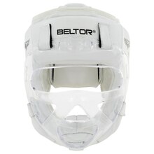 BELTOR KASK Z MASKĄ / SPARRING HEAD GUARD WITH MASK "COMBAT"  biały - white + Premium rzep od środka L B3552