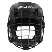BELTOR KASK Z KRATKĄ / SPARRING HEAD GUARD WITH GRILLE "COMBAT"  czarny - black + Premium rzepy od środka   S B1299