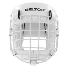 BELTOR KASK Z KRATKĄ / SPARRING HEAD GUARD WITH GRILLE "COMBAT"  biały - white + Premium rzepy od środka   S B1289