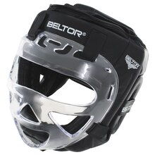 BELTOR KASK Z MASKĄ / SPARRING HEAD GUARD WITH MASK "COMBAT"  czarny - black + Premium rzep od środka    XS B3561